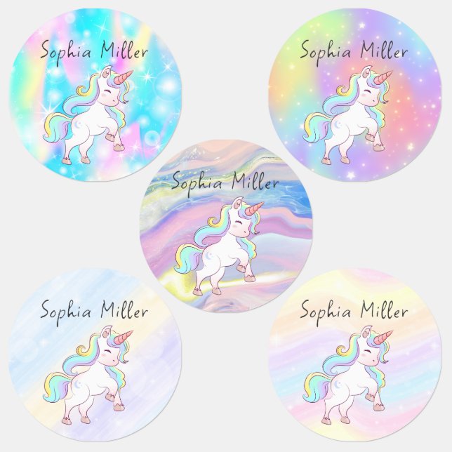 Cute Colorful Unicorn Custom Name Labels (Group)