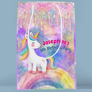 Cute Colorful Unicorn faux glitter drips birthday Medium Gift Bag