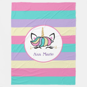Cute Colorful Unicorn Fleece Blanket