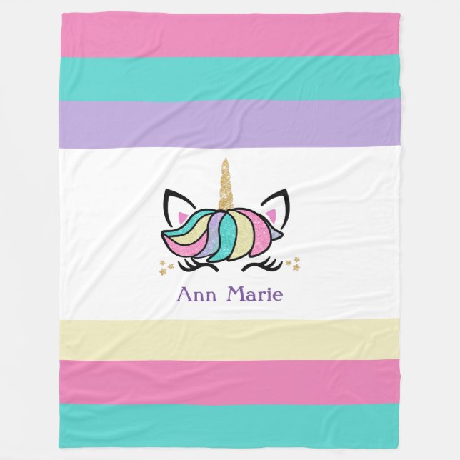 Cute Colorful Unicorn  Fleece Blanket (Front)