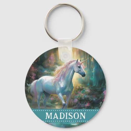 Cute Colorful Unicorn Keychain with Custom Name