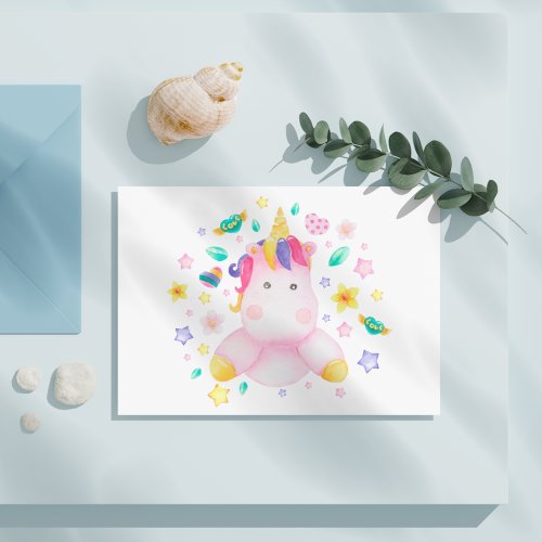 Cute Colorful Unicorn _ Kids Birthday Postcard