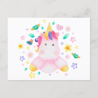 Cute Colorful Unicorn - Kids Birthday Postcard