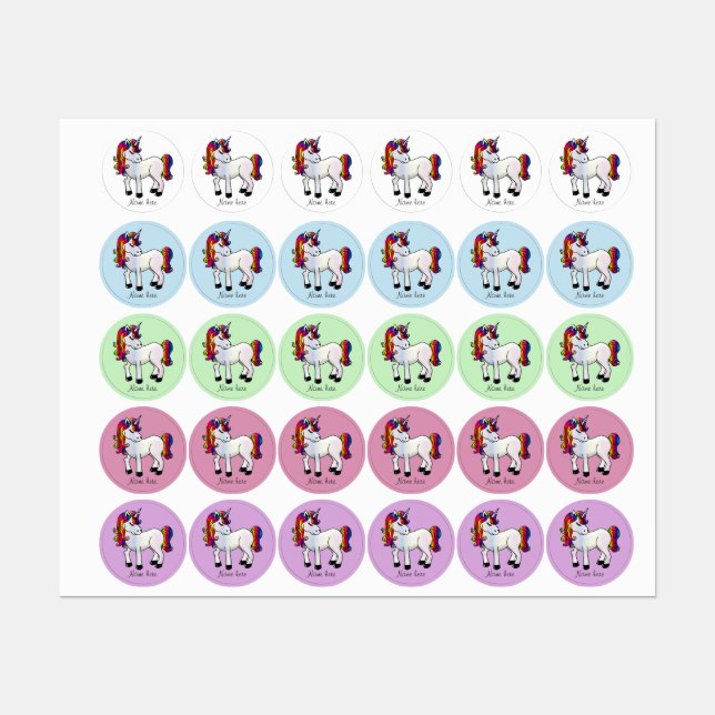 Cute Colorful Unicorn Labels (Sheet)