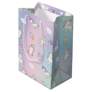 Cute colorful Unicorn pastel Rainbow Donuts Medium Gift Bag