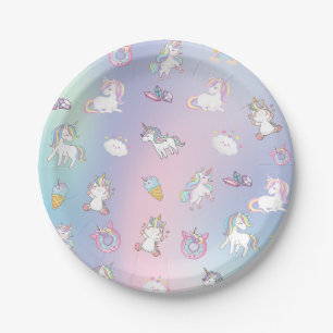Cute colorful Unicorn pastel Rainbow Donuts Paper Plates