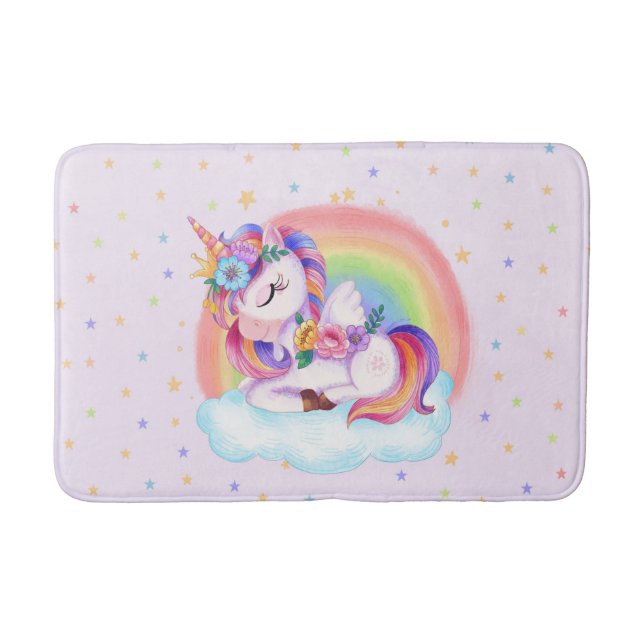 Cute Colorful Unicorn Rainbow  Bath Mat (Front)