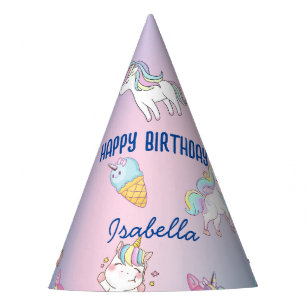 Cute colorful unicorn Rainbow Birthday party name Party Hat