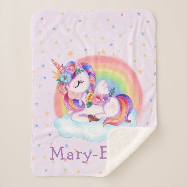 Cute Colorful Unicorn Rainbow  Sherpa Blanket (Front)