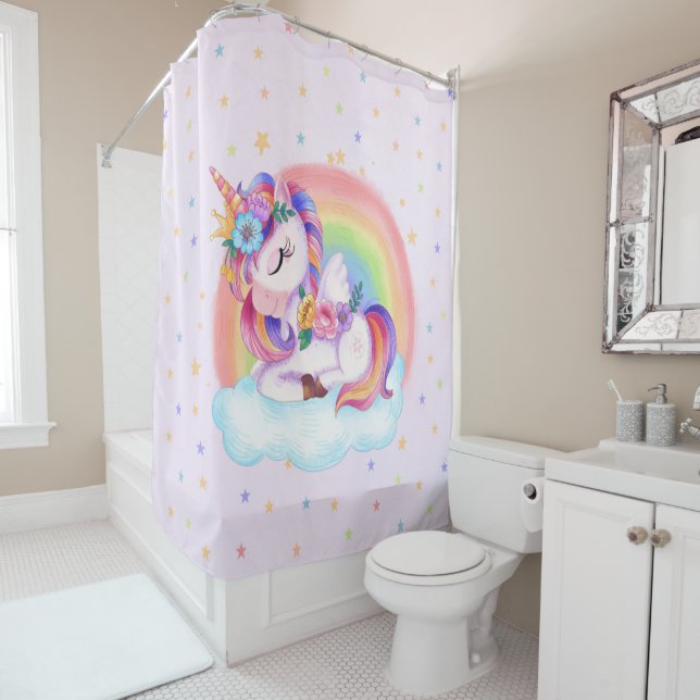 Cute Colorful Unicorn Rainbow  Shower Curtain (In Situ)