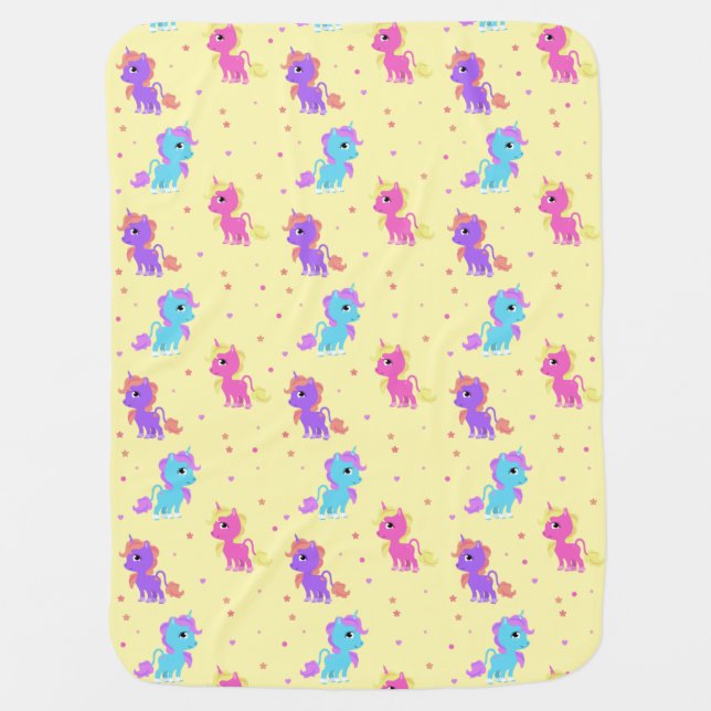 Cute Colorful Unicorns Baby Blanket (Front)