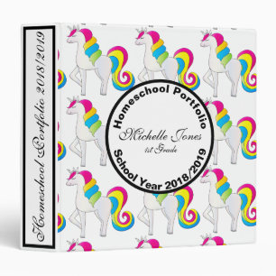 Cute Colorful Unicorns Homeschool Portfolio Name 3 Ring Binder