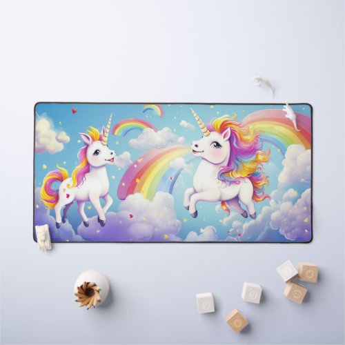 Cute Colorful Unicorns Rainbows Girly Kids Desk Mat