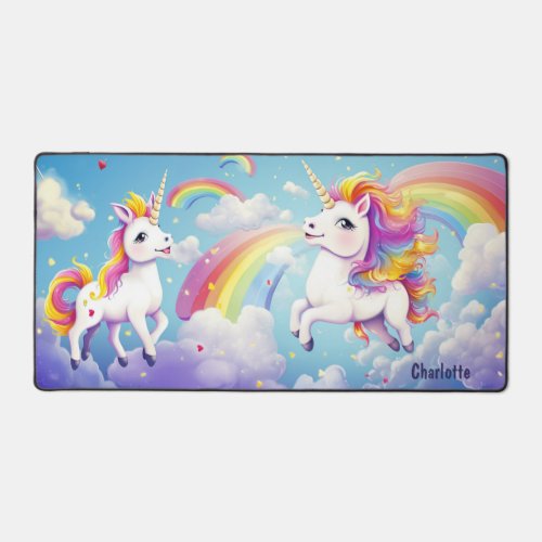 Cute Colorful Unicorns Rainbows Girly Personalized Desk Mat