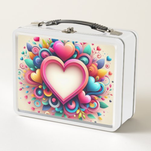 Cute Colorful Valentines Day heart Metal Lunch Box