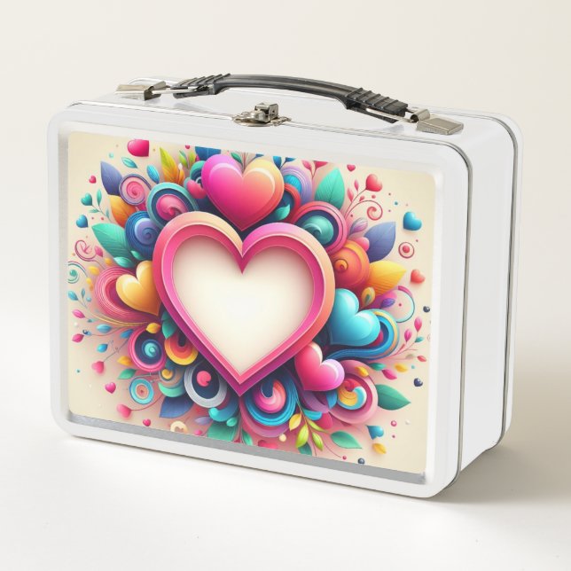 Cute Colorful Valentine's Day heart Metal Lunch Box (Front)