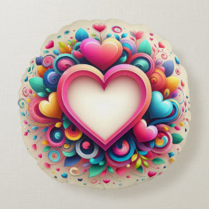 Cute Colorful Valentine's Day heart Round Pillow