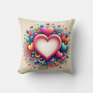 Cute Colorful Valentine's Day heart Throw Pillow
