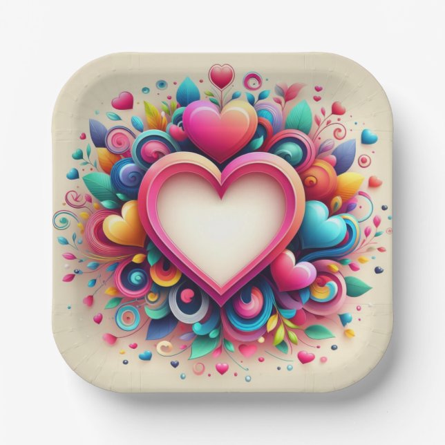 Cute colorful Valentines day  Paper Plates (Front)
