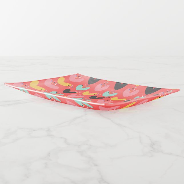 Cute colorful Valentines hearts pattern Trinket Tray (Angled)