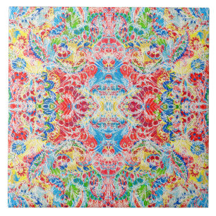 Cute colorful vintage floral ceramic tile