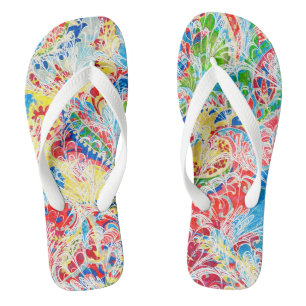 Cute colorful vintage floral flip flops
