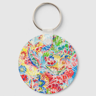 Cute colorful vintage floral keychain