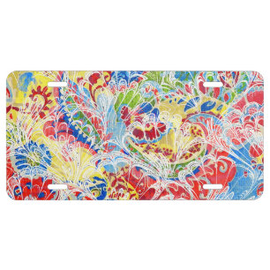 Cute colorful vintage floral license plate