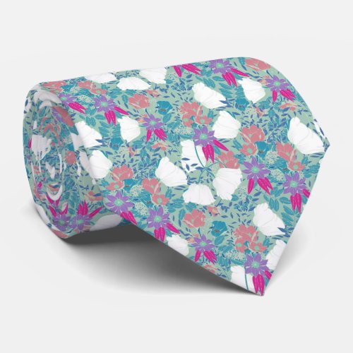 Cute colorful vintage floral pattern All_Over_Prin Neck Tie