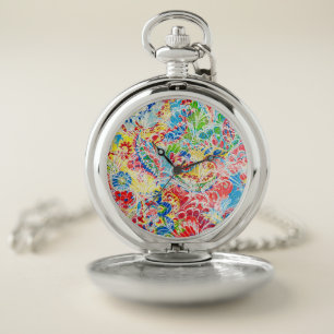 Cute colorful vintage floral pocket watch