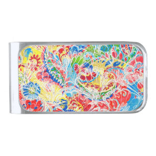 Cute colorful vintage floral samsung galaxy wallet silver finish money clip