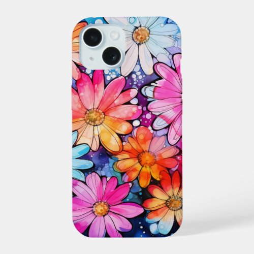 Cute Colorful Vintage Flower Art iPhone 15 Case
