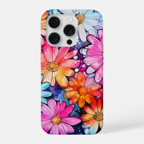 Cute Colorful Vintage Flower Art iPhone 15 Pro Case