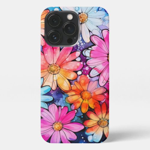 Cute Colorful Vintage Flower Art iPhone 13 Pro Case