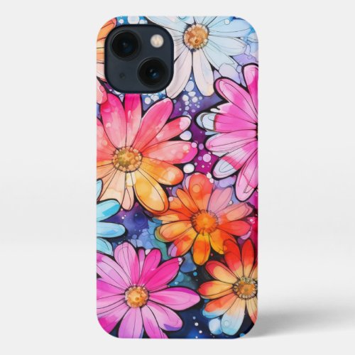 Cute Colorful Vintage Flower Art iPhone 13 Case