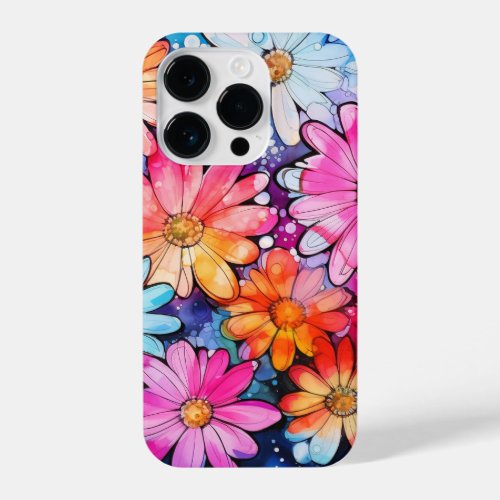 Cute Colorful Vintage Flower Art iPhone 14 Pro Case