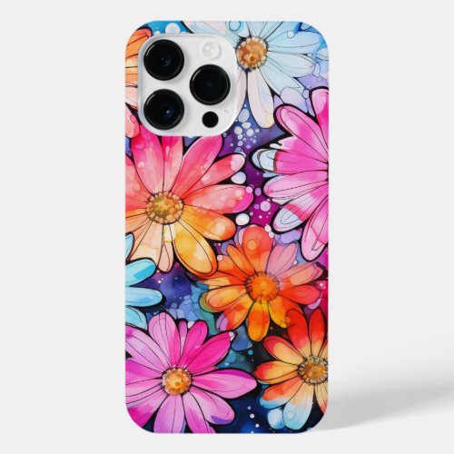 Cute Colorful Vintage Flower Art iPhone 14 Pro Max Case