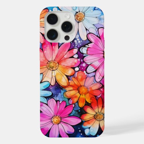 Cute Colorful Vintage Flower Art iPhone 15 Pro Max Case