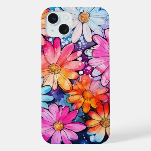 Cute Colorful Vintage Flower Art iPhone 15 Plus Case