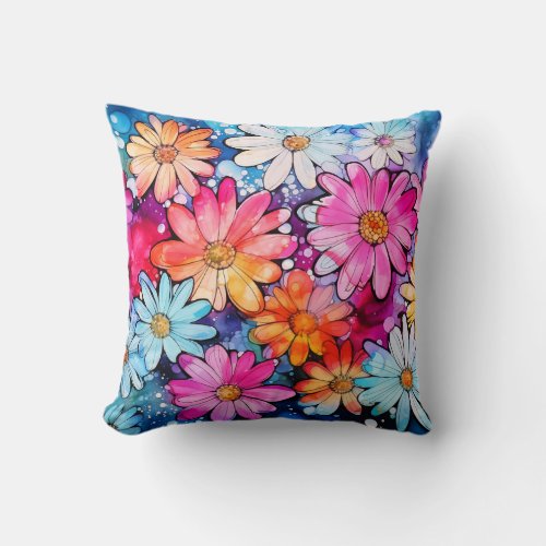 Cute Colorful Vintage Flower Art Throw Pillow