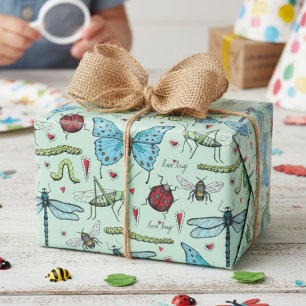 Cute Colorful Vintage Love Bug Insects Wrapping Paper