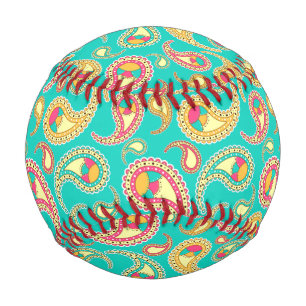 Cute colorful vintage paisley pattern baseball