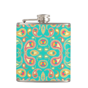 Cute colorful vintage paisley pattern flask