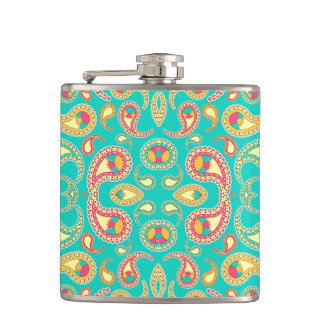 Cute colorful vintage paisley pattern flask