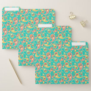 Cute colorful vintage paisley pattern satin ribbon file folder