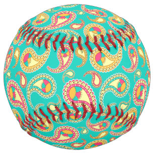 Cute colorful vintage paisley pattern softball