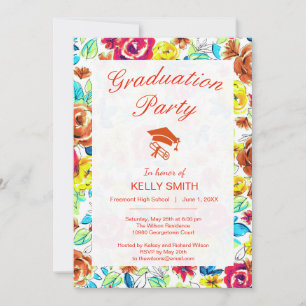 Cute colorful vintage roses graduation party invitation