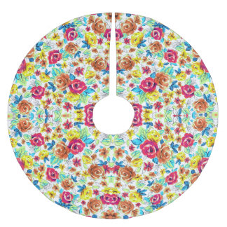 Cute colorful vintage roses patterns brushed polyester tree skirt