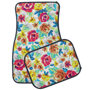 Cute colorful vintage roses patterns car floor mat