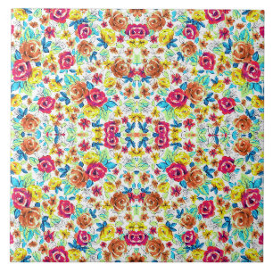 Cute colorful vintage roses patterns ceramic tile